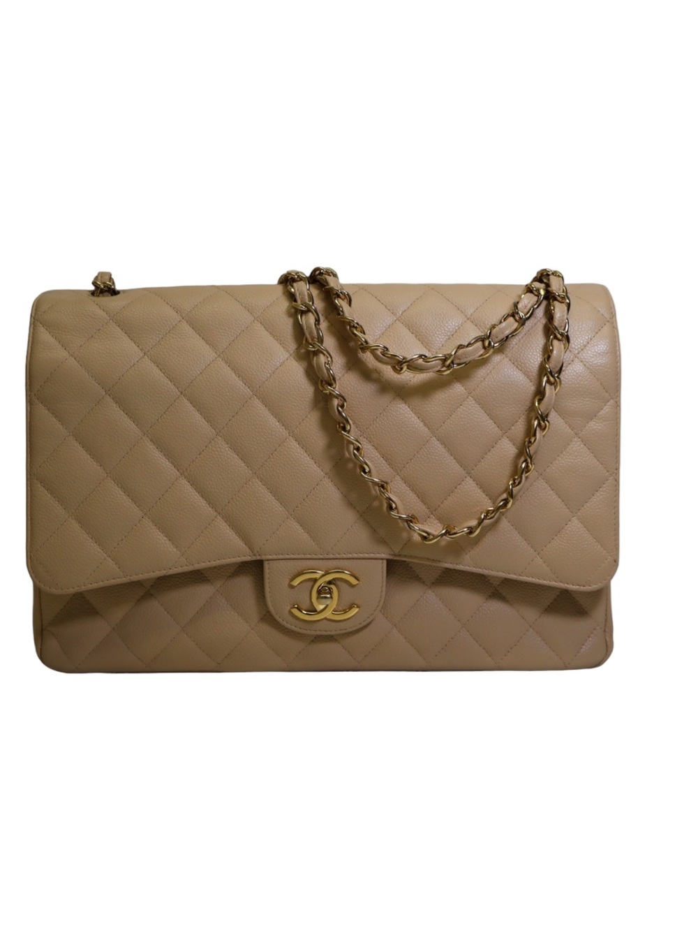 CHANEL Classic Double Flap Jumbo - Beige Clair Caviar GHW